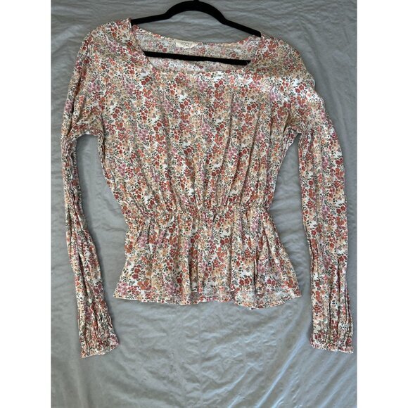 Roolee Womens‎ Pink Blouse XL long sleeve elastic floral pullover round neck - Picture 2 of 6